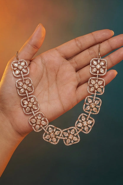 Micro Gold Finish Kundan Polki & Pearl Necklace Set