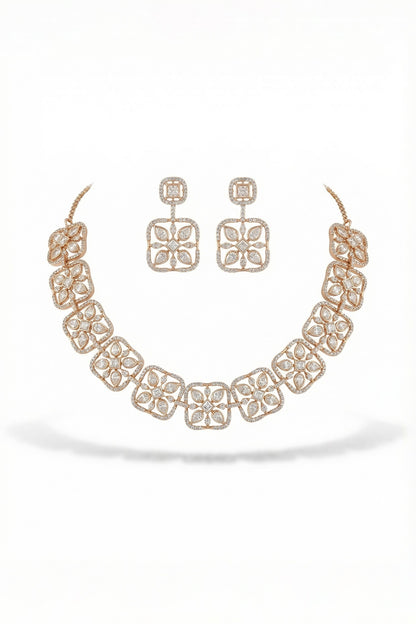 Micro Gold Finish Kundan Polki & Pearl Necklace Set