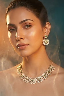 Micro Gold Finish Kundan Polki & Pearl Necklace Set