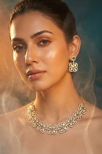 Micro Gold Finish Kundan Polki & Pearl Necklace Set