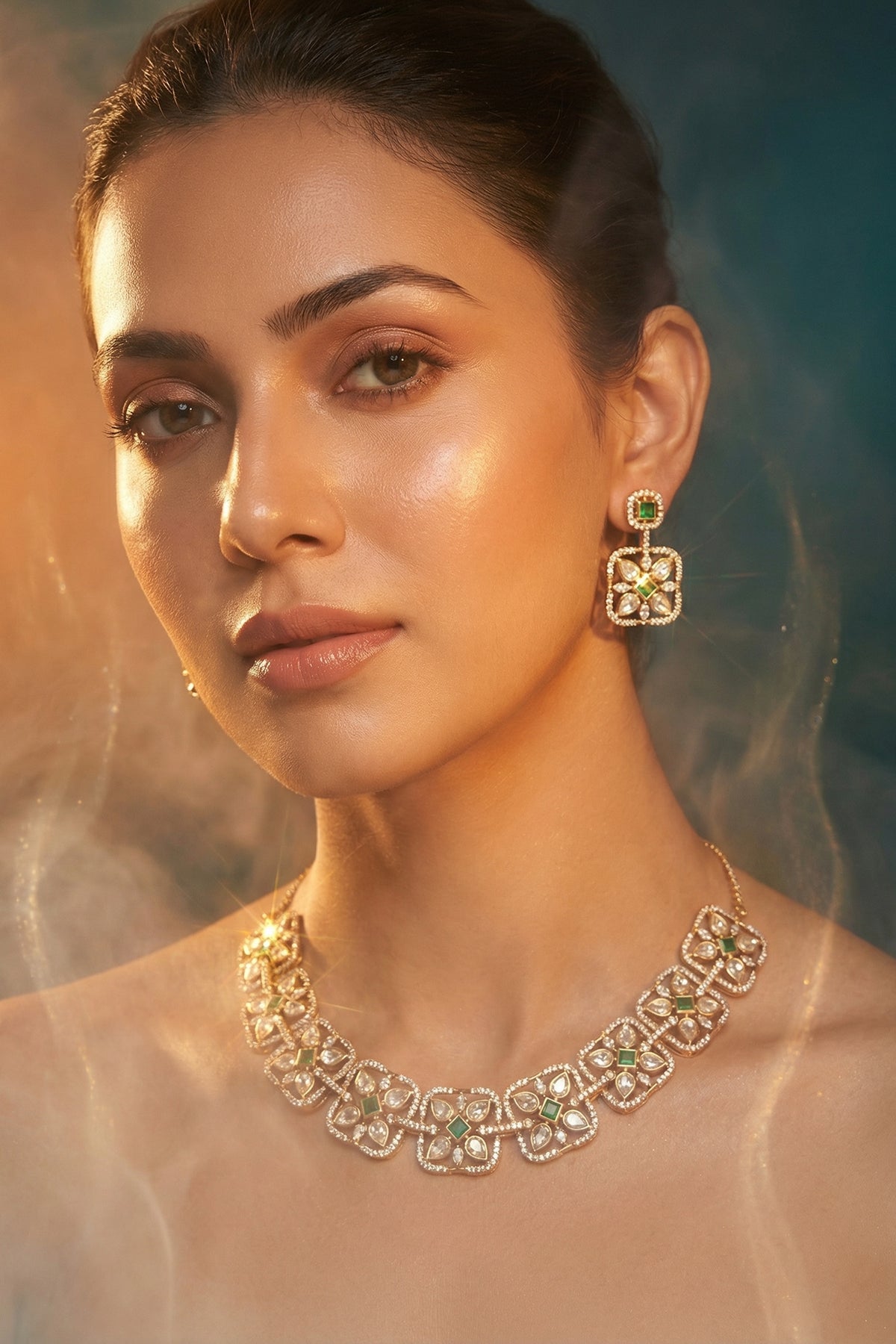 Micro Gold Finish Kundan Polki & Pearl Necklace Set