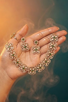 Micro Gold Finish Kundan Polki & Pearl Necklace Set