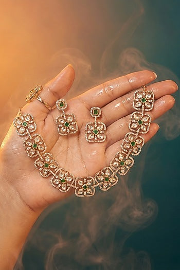 Micro Gold Finish Kundan Polki & Pearl Necklace Set