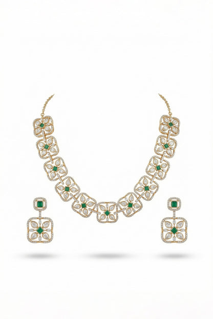 Micro Gold Finish Kundan Polki & Pearl Necklace Set