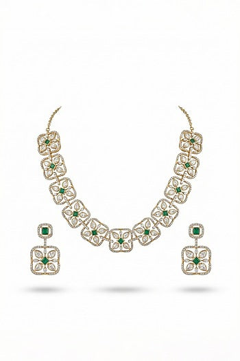Micro Gold Finish Kundan Polki & Pearl Necklace Set