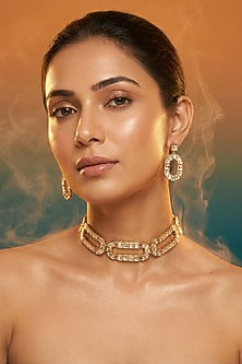 Micro Gold Finish Kundan Polki & Pearl Necklace Set