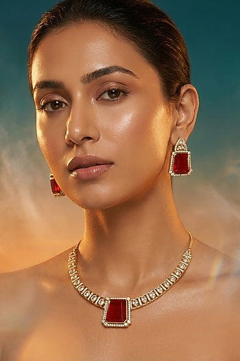Micro Gold Finish Kundan Polki & Pearl Necklace Set