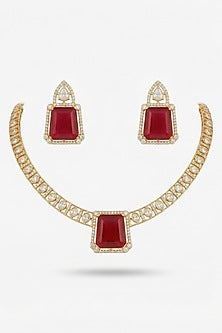 Micro Gold Finish Kundan Polki & Pearl Necklace Set