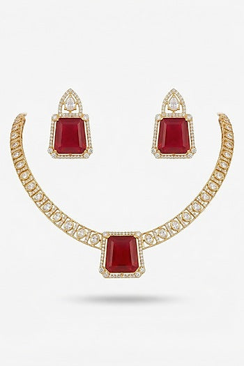 Micro Gold Finish Kundan Polki & Pearl Necklace Set
