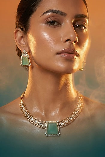 Micro Gold Finish Kundan Polki & Pearl Necklace Set