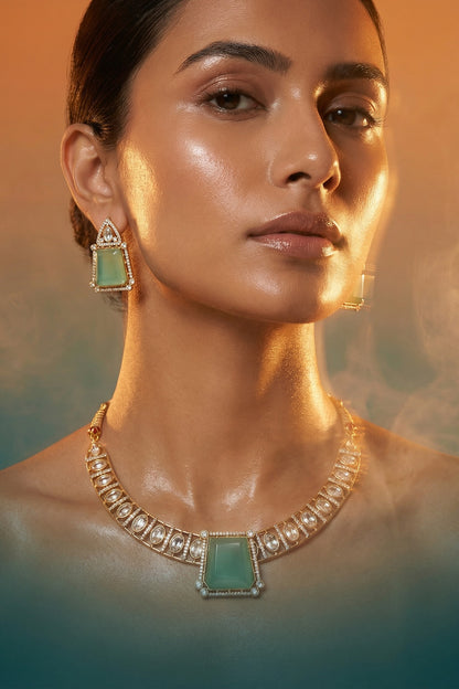 Micro Gold Finish Kundan Polki & Pearl Necklace Set