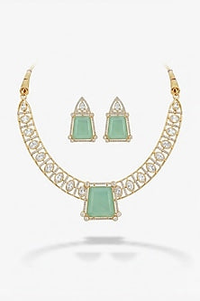 Micro Gold Finish Kundan Polki & Pearl Necklace Set