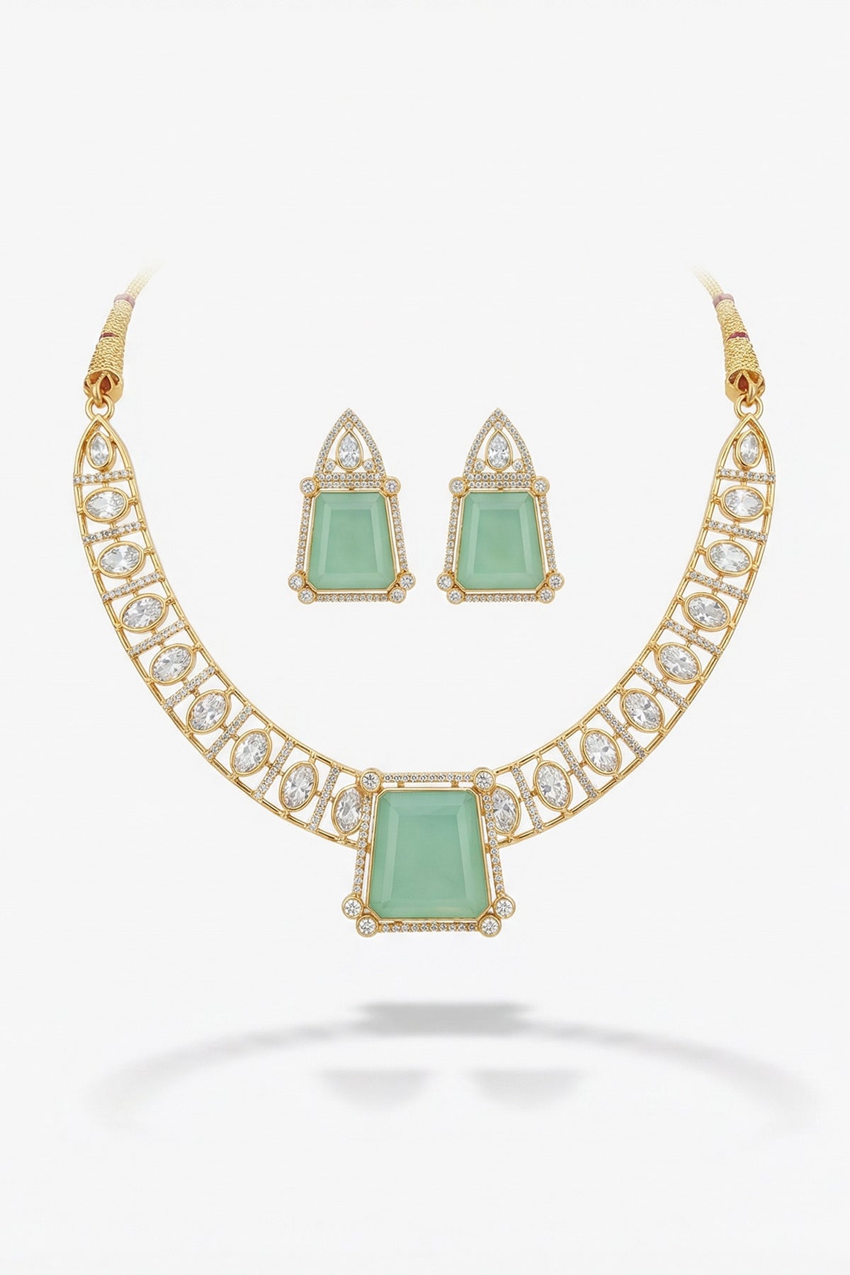 Micro Gold Finish Kundan Polki & Pearl Necklace Set