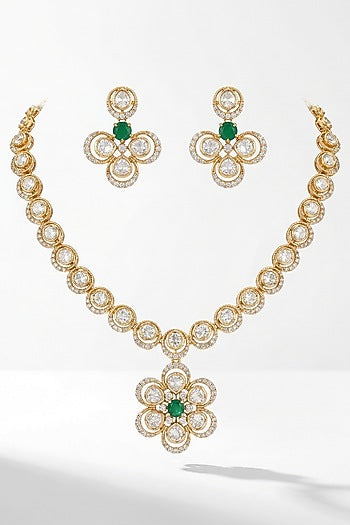Micro Gold Finish Kundan Polki & Pearl Necklace Set