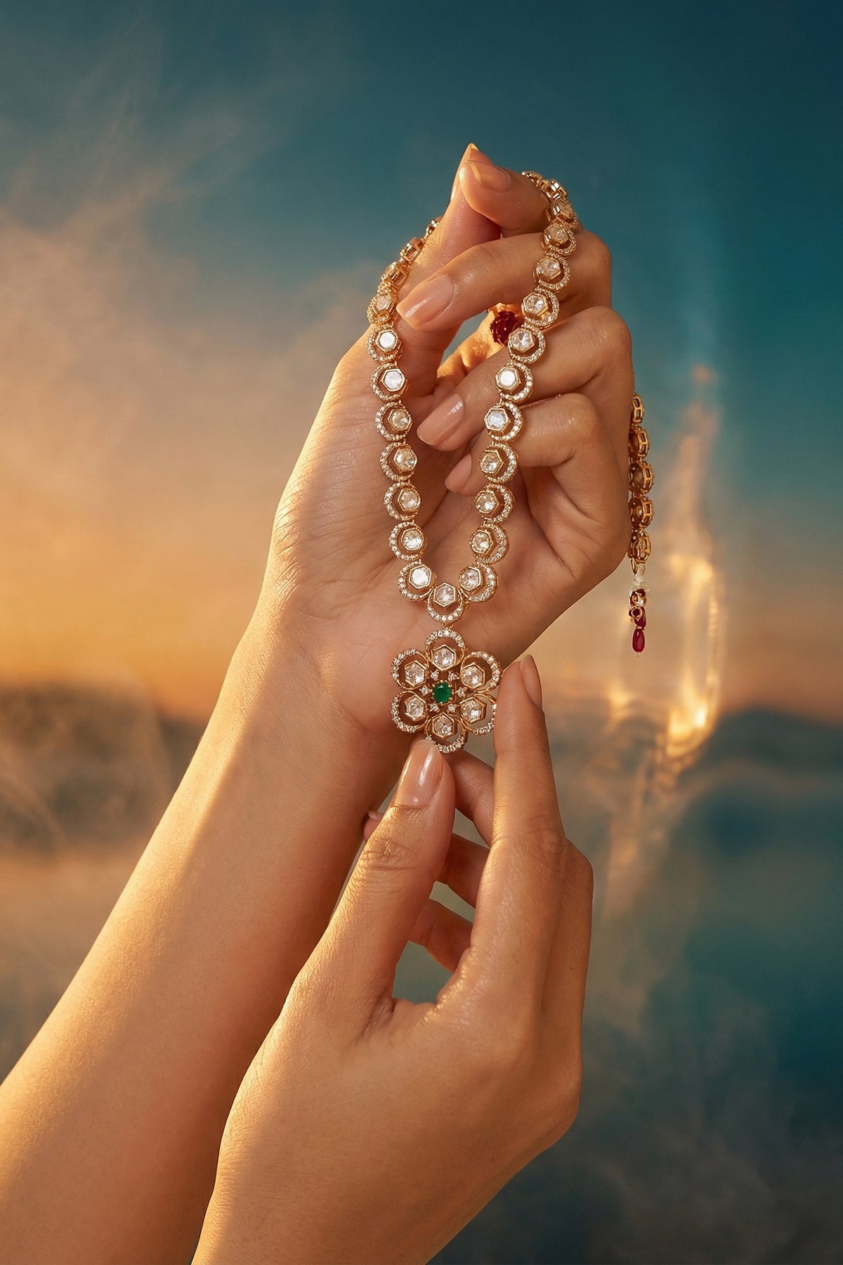 Micro Gold Finish Kundan Polki & Pearl Necklace Set