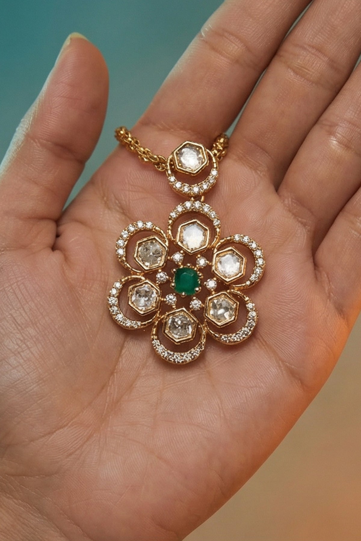 Micro Gold Finish Kundan Polki & Pearl Necklace Set