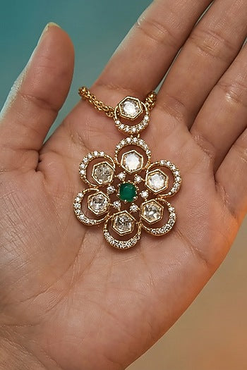 Micro Gold Finish Kundan Polki & Pearl Necklace Set