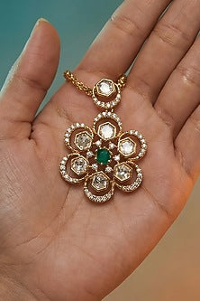 Micro Gold Finish Kundan Polki & Pearl Necklace Set