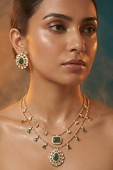Micro Gold Finish Kundan Polki & Pearl Necklace Set