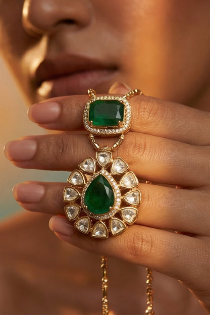 Micro Gold Finish Kundan Polki & Pearl Necklace Set