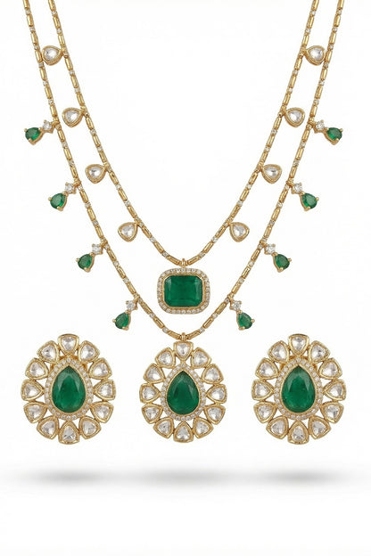 Micro Gold Finish Kundan Polki & Pearl Necklace Set
