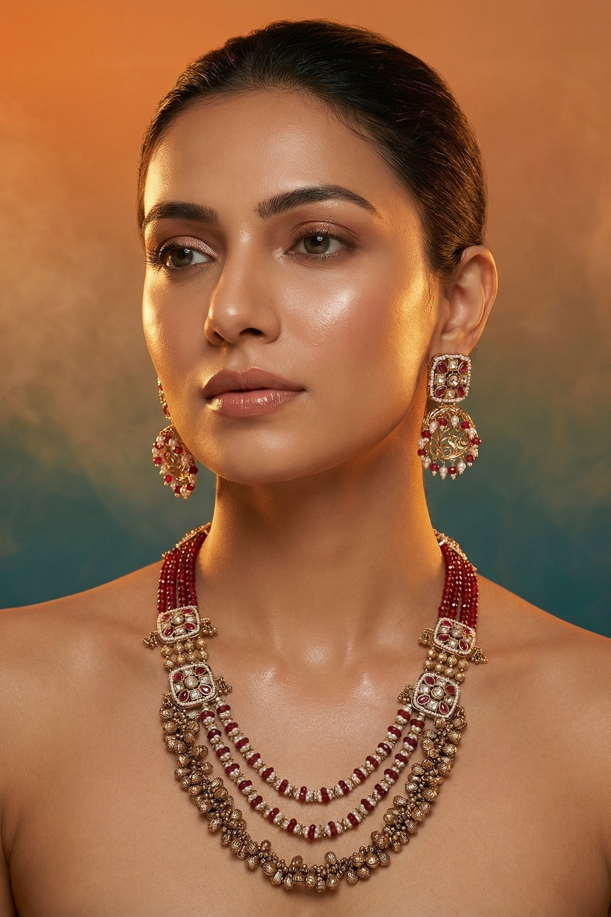 Micro Gold Finish Kundan Polki & Pearl Necklace Set