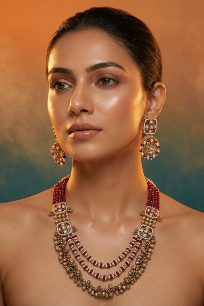 Micro Gold Finish Kundan Polki & Pearl Necklace Set