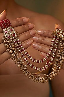 Micro Gold Finish Kundan Polki & Pearl Necklace Set