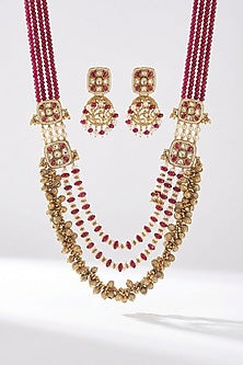 Micro Gold Finish Kundan Polki & Pearl Necklace Set