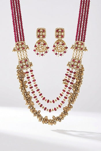 Micro Gold Finish Kundan Polki & Pearl Necklace Set