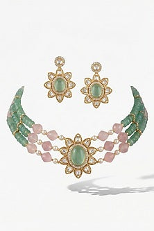 Micro Gold Finish Kundan Polki & Pearl Necklace Set