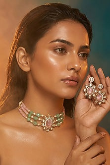 Micro Gold Finish Kundan Polki & Pearl Necklace Set