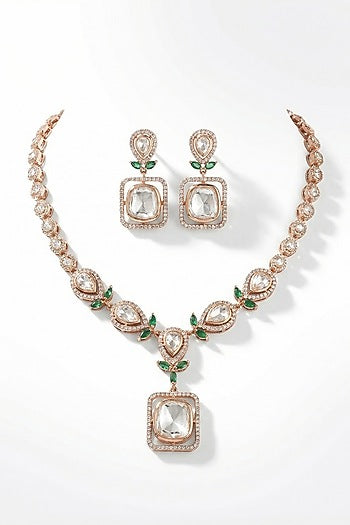 Micro Gold Finish Kundan Polki & Pearl Necklace Set