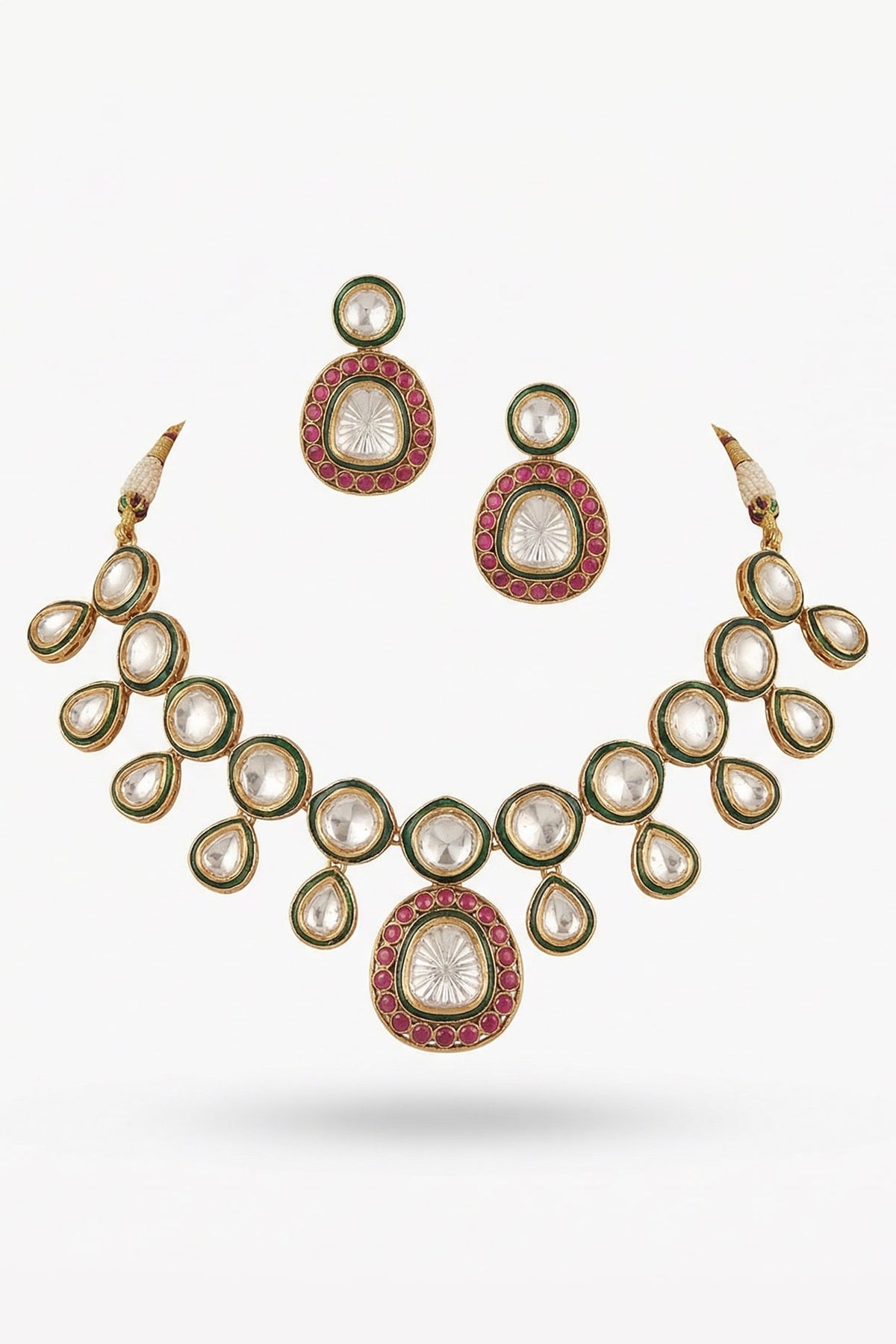 Micro Gold Finish Kundan Polki & Pearl Necklace Set