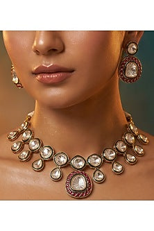 Micro Gold Finish Kundan Polki & Pearl Necklace Set
