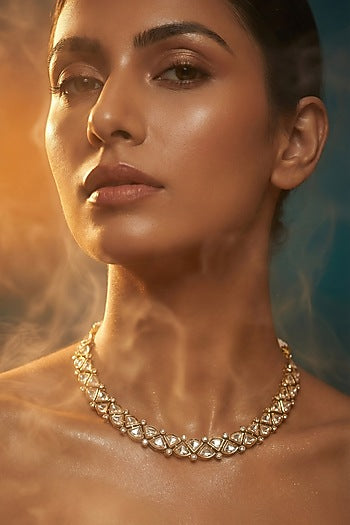 Micro Gold Finish Kundan Polki & Pearl Necklace Set