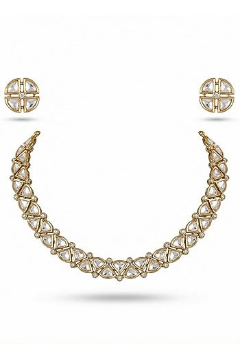 Micro Gold Finish Kundan Polki & Pearl Necklace Set