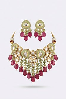 Micro Gold Finish Kundan Polki & Pearl Necklace Set