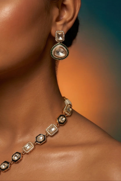 Micro Gold Finish Kundan Polki & Pearl Necklace Set