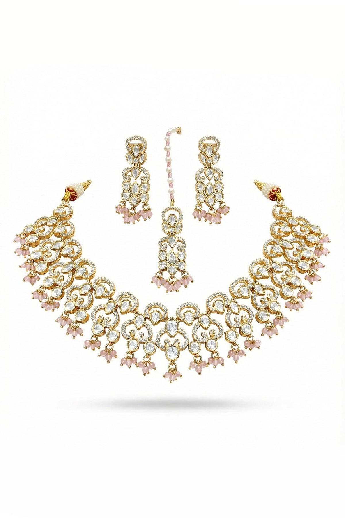 Micro Gold Finish Kundan Polki & Pearl Necklace Set