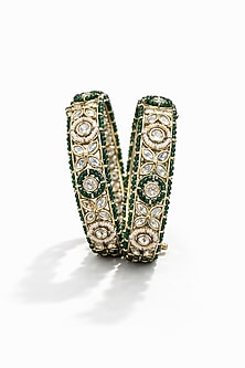 Micro Gold Finish Kundan Polki & Pearl Bangles (Set Of 2)
