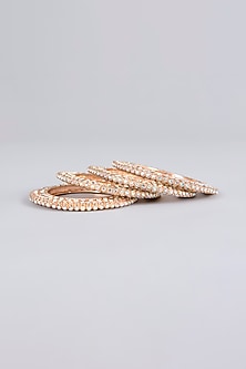 Gold Finish Swarovski Bangles (Set Of 2)