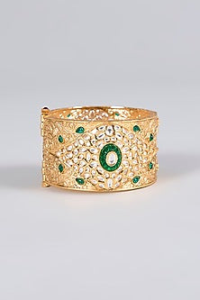 Gold Finish Kundan Polki & Green Stone Bangle