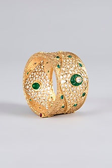 Gold Finish Kundan Polki & Green Stone Bangle