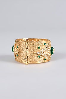 Gold Finish Kundan Polki & Green Stone Bangle