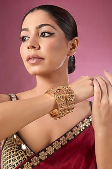 Gold Finish Temple Bangles (Set Of 2)