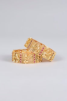 Gold Finish Temple Bangles (Set Of 2)