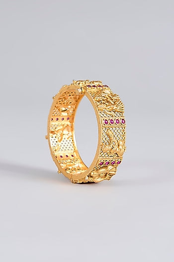 Gold Finish Temple Bangles (Set Of 2)