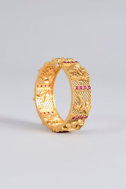 Gold Finish Temple Bangles (Set Of 2)