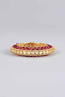 Gold Finish Kundan Polki & Ruby Stone Bangle